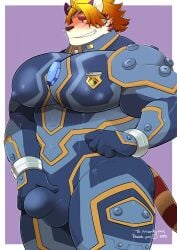 abs animal_humanoid anthro armor ball_bulge bara_tiddies bara_tits big_chest big_pecs blonde_hair blush bodysuit bulge clothing cosplay felid fur gigantic_chest gigantic_pecs groping_bulge hair hi_res huge_chest huge_pecs humanoid large_pectorals lifewonders looking_at_self male mammal man_boobs man_breasts massive_chest massive_pecs moobs muscular muscular_male nipple_outline nomad_(tokyo_afterschool_summoners) orange_body orange_fur orange_hair pantherine pauldron pecs self_grope skinsuit smile smirk solo spacesuit standing takezamurai tiger tight_clothing tokyo_afterschool_summoners white_body white_fur