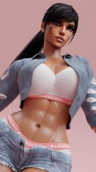 1girls 3d 3d_(artwork) abs belly belly_button big_breasts bleached bleached_clothing blizzard_entertainment booty_shorts bra breasts cleavage close-up clothed clothed_female clothes clothing cropped dark-skinned_female dark_skin denim denim_jacket denim_shorts egyptian egyptian_female feet_out_of_frame female female_focus female_only grvty3d head_out_of_frame innie_belly_button legs legs_together lingerie low-angle_view medium_breasts muscle muscles muscular muscular_female navel overwatch panties pharah posing raceplay short_shorts shorts six_pack solo solo_female solo_focus stomach text_on_clothing thick_thighs thighs toned toned_belly toned_female toned_stomach underwear underwear_only wet wet_body wet_skin white_bra white_panties white_underwear