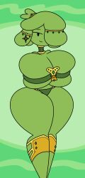 arms_behind arms_behind_back big_breasts boots captured collared earrings emerald_(gem) fanart gold_jewelry green_background half-closed_eyes jewelry la-artist322_(artist) revealing_outfit slave slave_bikini slave_collar slave_girl slave_outfit slavegirl slime_girl slymee