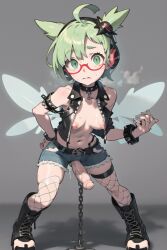 1futa ahoge ai_generated areola_slip areolae belly_button belt black_vest boner breasts choker clothing cock collar cute cute_face denim_shorts dick erect_penis erection exposed_breasts exposed_penis female fishnets freckles futa_only futanari glasses goth goth_girl green_eyes green_hair grey_background hand_on_hip hard_on headphones heavy_breathing intersex leaning_forward light-skinned_futa light_skin looking_at_viewer medium_breasts navel nervous open_fly pale-skinned_futa pale_skin partially_clothed penis penis_out pixai plain_background punk red_glasses shoes short_hair short_shorts shorts shy sleeveless solo_focus solo_futa standing steamy_breath studded_bracelet surprised vest