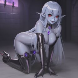 ai_generated blue_skin elf elf_ears female goth_elf goth_girl ribcacaribi sadistic_girl sadistic_smile stable_diffusion tagme vampire vampire_elf