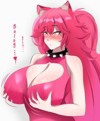 1girls animal_ears bare_shoulders big_breasts blush cleavage grabbing_own_breast hot_pink_hair latam_virtual_youtuber light-skinned_female long_hair lunaria_ayaren neffario spiked_collar virtual_youtuber vtuber vtuberfanart youtube_hispanic