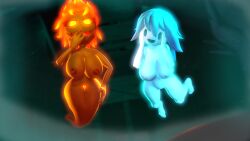 2girls 3d 3d_(artwork) background big_breasts black_body black_nipples blue_body blue_hair blue_nipples completely_nude completely_nude_female dark_esau_(the_binding_of_isaac) detailed_background female female_only full_body ghost ghost_girl kfgira looking_at_viewer naked naked_female nude nude_female pussy red_eyes red_hair spooky's_house_of_jump_scares spooky's_jump_scare_mansion spooky_(shojs) the_binding_of_isaac yellow_eyes