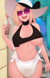 1girls crop_top diaper exhibitionism female glasses hat large_breasts messy_diaper midriff milkriot milky_(milkriot) navel open_mouth original original_character purple-tinted_eyewear smile sunglasses sunhat tinted_eyewear underboob wet_diaper