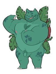 anthro balls chest_hair closed_eyes facial_hair finnfoni flexing leaf male male_only nintendo nude penis plant pokemon pokemon_(species) smiling solo solo_male venusaur