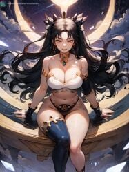 1girls ai_generated alternate_breast_size black_hair breasts cleavage crop_top deity erotic_nansensu fate/grand_order fate_(series) female goddess hips huge_breasts ishtar_(fate) ishtar_(fate/grand_order) large_breasts light-skinned_female light_skin long_hair looking_at_viewer naughty_face one_thighhigh panties red_eyes slim_waist smile thick_thighs thighs twintails very_long_hair wide_hips