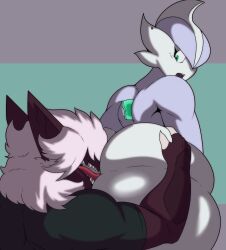 2boys anal ass ass_eating back big_ass big_butt biomechanical cepsil0n eating_ass epsilon_(cepsil0n) femboy from_behind gallade gay gay_sex gon_(maskedmulti) grabbing grabbing_ass huge_ass huge_butt licking licking_anus male no_humans non-human non-human_only oral pokemon pokemon_(species) rimjob rimming sharp_teeth thick_ass thick_thighs wide_hips