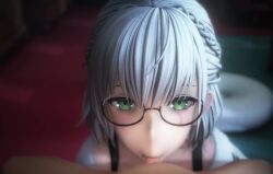 1boy 1girls 3d :>= animated asmr blowjob cameel_(cameel_mmd) censored clothed_female_nude_male cum cum_in_mouth cum_inside fellatio femdom glasses green_eyes hololive hololive_fantasy hololive_japan licking_penis light-skinned_female light-skinned_male light_skin mikumikudance mmd mp4 shirogane_noel small_penis small_penis_adoration sound video virtual_youtuber voice_acted white_hair