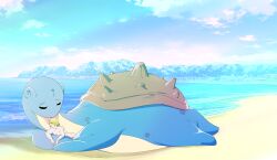 absurd_res beach duo female generation_1_pokemon hi_res human imminent_vore interspecies lapras licking male male/female mammal nintendo nude pokemon pokemon_(species) pokephilia romantic romantic_ambiance sea seaside size_difference tapirclip tongue tongue_out volo_(pokemon) water