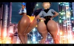 2girls arm_on_hip arms_behind_back arms_up ass bea_(pokemon) big_ass big_breasts big_butt black_hair black_panties bottom_heavy breasts bubble_ass bubble_butt city city_background clothed clothing dark-skinned_female dark_body dark_skin fat_ass fat_butt females females_only full_body giantess honey_select human large_ass large_breasts large_butt lights long_legs multiple_girls nessa_(pokemon) nintendo pokemon pokemon_ss prevence thick_ass thick_thighs tights wide_hips yellow_panties