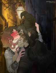 dragon_man fondling gay human kissing_neck long_tongue male/male misantrium size_difference