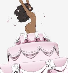 cake cake_stripper coming_out_of_cake dark-skinned_female dark_skin jackie_avalon jumping_out_of_a_cake jupiter-men popping_out_of_cake smiling webtoon white_background