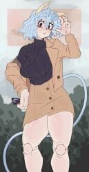 1girls animal_ears big_breasts breasts cat_ears cat_girl cat_tail chimera_ant fakkufakkufakku female female_only hand_on_hip humanoid hunter_x_hunter neferpitou non-nude pale-skinned_female pale_skin red_eyes short_hair shounen_jump solo sunglasses sweater tagme villainess white_hair