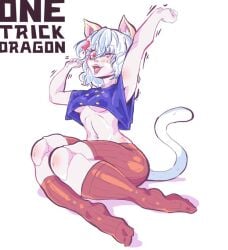 1girls cat_ears cat_tail chimera_ant female female_only hunter_x_hunter neferpitou onetrickdragon red_eyes solo tagme tank_top thick_thighs underboob white_hair wide_hips winking_at_viewer