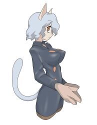 1girls animal_ears artist_request breasts cat_ears cat_girl cat_tail chimera_ant female female_only humanoid hunter_x_hunter neferpitou orange_eyes pale-skinned_female pale_skin pointy_breasts pointy_nipples short_hair shounen_jump side_view solo tagme villainess white_background white_hair