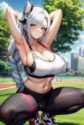 1girls ai_generated curvaceous curvy_body curvy_female genshin_impact huge_breasts jogging_pants shenhe_(genshin_impact) squatting stable_diffusion voluptuous