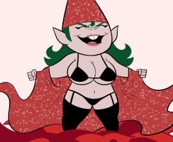 big_breasts breasts cartoon_network chubby_female closed_eyes female female_only gnome_(powerpuff_girls) green_hair humanoid lencerie lingerie maryef powerpuff_girls rule_63