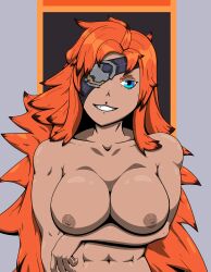 1girls abs asher_(omega_strikers) big_breasts blue_eyes female female_focus female_only long_hair muscular_female omega_strikers red_hair spoopygabriel