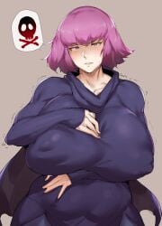 1girls alternate_body_type alternate_breast_size big_breasts bob_cut breast_grab breasts gundam gundam_zz haman_karn natedecock pink_hair shivering slightly_chubby venus_body zeta_gundam