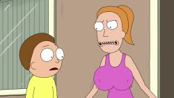 1boy 1girls accurate_art_style breast_expansion brother_and_sister expansion eyes_up_here female ggedits growth imminent_incest looking_at_breasts male morty_smith motion_lines nipple_bulge nipples nipples_visible_through_clothing pokies poking_out rick_and_morty screencap screenshot screenshot_edit siblings staring staring_at_breasts summer_smith tank_top