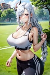 1girls ai_generated curvaceous curvy_body curvy_figure female_focus female_only genshin_impact hi_res huge_breasts jogging_pants looking_at_viewer shenhe_(genshin_impact) solo_female solo_focus stable_diffusion voluptuous voluptuous_female