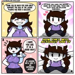 1girls 4koma blush brown_hair brushjob camera cum cum_in_hair cum_inside cum_on_hair dialogue doll doll_girl english english_text female female_focus female_only fully_clothed hair_harpoon hairjob heart jaiden jaiden_animations long_hair looking_at_viewer mirror mob_face nude_male ombre_hair patreon_reward penis smile smiley_face steca talking talking_to_viewer thelazyart white_skin youtube youtuber