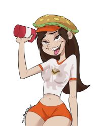 1girls breasts burger_hat dan_mandel dan_vs. dark_brown_hair female_only freckles freckles_on_face hortense human_only long_hair self_upload sotfrokostblek thick_thighs