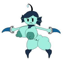 1girls aqua_soldier_(tower_heroes) areolae big_breasts breasts female female_only fins footwear frown full_body holding_weapon keelgabeytheart naked naked_female nipples nude nude_female pixel_art pussy roblox roblox_game solo solo_female tower_heroes weapons