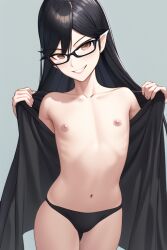 ai_generated bayonetta bayonetta_(character) belly_button bulge bulge_through_clothing genderswap_(ftm) nipples novelai rule_63 swim_briefs swimsuit topless