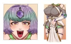 1girls bare_thighs breasts covered_nipples expperfect female fire_emblem fire_emblem_heroes giantess huge_breasts human multicolored_hair nintendo open_mouth purple_hair seidr_(fire_emblem) short_hair size_difference solo_focus thick_thighs thighs uvula uvula_grab vore yellow_eyes