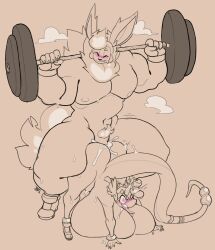 big_breasts cum cum_inside dragonite dumbbell eeveelution exercise flareon furry jinti_(artist) male/female orgasm pokemon pokemon_(species) sexercise