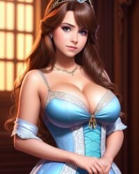 adult_version aged_up ai_generated arms_crossed blue_dress blue_eyes brown_hair disney disney_princess dress female female_focus female_only large_breasts long_hair necklace princess sofia_balthazar sofia_the_first zerjailes