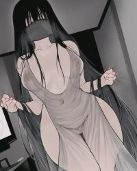 ai_generated big_breasts black_hair breasts female ghost ghost_girl horror long_hair nightmare_waifu no_bra seductive sundress the_ring thick_thighs thin_waist yamamura_sadako