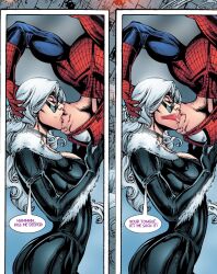 1boy 1girls adriana_melo black_cat_(marvel) black_hair bodysuit choker city_background cleavage comic costume deep_kiss deep_kissing edit embrace face_mask fanfiction felicia_hardy french_kiss french_kissing fur_clothing head_grab hi_res jeromy_cox kissing leather leather_suit male/female marvel marvel_comics mask_pull peter_parker saliva_drip silver_hair spider-man_(series) spider-man_kiss spider-man_upside-down_kiss spider_kiss straight text text_bubble the_amazing_spider-man tight_clothing tongue_in_mouth tongue_kiss tongue_sucking upside-down upside-down_kiss upside_down upside_down_kiss victim_official x-ray