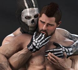 3d alexgscod call_of_duty call_of_duty_modern_warfare_2_(2022) finger_in_mouth gay john_mactavish mask masked masked_male simon_riley yaoi