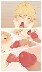 aether_(genshin_impact) animated big_penis blonde_hair blush censored cute_male different_angle femboy genshin_impact kaedehara_kazuha licking licking_penis male male/male mp4 no_sound penis rexfaxsex saliva tagme tongue tongue_out video yaoi