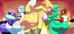 1boy 2d 2d_(artwork) 2d_animation 4girls animal_crossing animal_ears animated anthro areolae ass ass_bounce ass_clap ass_clapping ass_focus ass_jiggle ass_shake big_ass big_breasts big_butt bouncing_ass bouncing_butt breasts butt_clapping clapping clapping_ass clapping_cheeks diva_(animal_crossing) domestic_dog female female_focus fur furry isabelle_(animal_crossing) jiggle jiggling_ass nibbles_(animal_crossing) nintendo nipples no_bra no_sound orange-peel slap slapping slapping_ass slapping_butt slapping_own_ass slapping_self spanking standing tagme tanuki teasing teasing_viewer tom_nook video whitney_(animal_crossing)