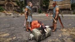 3d animated beheaded brown_body bunny_ears dark-skinned_female dark_skin death decapitation execution executioner female_death gore guro heart_pasties skyrim snuff tagme the_elder_scrolls video