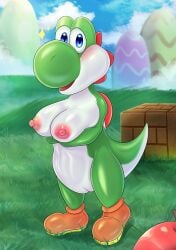 1girls absurd_res anthro areola asutatinn61 big_breasts blue_eyes blush breasts dinosaur female female_only genitals green_yoshi hi_res looking_at_viewer mario_(series) nintendo nipples nude on_model pussy reptile scalie shoes smile solo super_mario_bros. yoshi