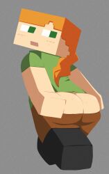 1girls 2d 2d_(artwork) alex_(minecraft) big_ass clothed_female drawing drawn embarrassed female freckles green_eyes looking_back minecraft orange_hair outside posing pulling_down_pants square_head statixalex tagme video_games