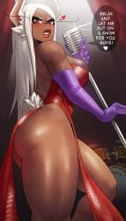 1girls absurdres ass big_ass big_breasts big_butt bottomless bottomless_dress breasts bunny_ears dark-skinned_female echosaber english_text female jessica_rabbit_(cosplay) long_hair miruko my_hero_academia red_eyes rumi_usagiyama shounen_jump solo tagme thick_thighs white_hair who_framed_roger_rabbit