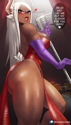 1girls absurd_res ass big_ass bunny_ears dark-skinned_female echosaber english_text female gloves jessica_rabbit_(cosplay) large_breasts long_hair miruko my_hero_academia patreon_username red_eyes rumi_usagiyama shounen_jump speech_bubble thick_thighs url white_hair who_framed_roger_rabbit