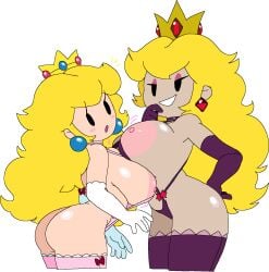 2girls areola areolae ass big_ass big_breasts bikini blonde_female blonde_hair blush bow bowtie breasts cassettedream clothes clothing crown dream-cassette duo earrings evil_smile eyeliner female female_only gloves hair hoshime intelligent_systems jewelry light-skinned_female light_skin mario_(series) multiple_girls nintendo nipples open_mouth paper_mario paper_mario:_the_thousand-year_door paper_peach pink_bikini pink_clothes pink_clothing pink_stockings pink_thighhighs princess princess_peach purple_bikini purple_clothes purple_clothing purple_gloves purple_stockings purple_thighhighs red_bow red_bowtie red_eyeliner red_ribbon ribbon shadow_peach shadow_queen smile smiling stockings teeth teeth_clenched thighhighs transparent_background wardrobe_malfunction white_gloves