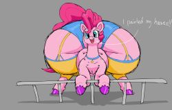 ass belly chubby_female collar dogtag female feral front_view fur garter_belt hasbro hyper hyper_ass leaning_on_object lingerie looking_at_viewer my_little_pony open_smile painted_nails parumpi pinkie_pie_(mlp) pony stockings text underass