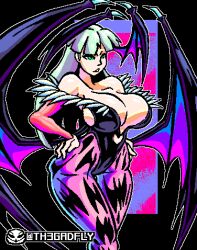 1girls ass breasts clothing darkstalkers green_eyes green_hair horns huge_ass huge_breasts large_breasts morrigan_aensland solo succubus th3gadfly thick_thighs wings