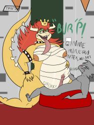 absurd_res anthro anthro_only bean_bag belly bellyjob big_belly bowser bowsette bracelet burping collar cowgirl_position crown dungeon duo felid feline female female_bowser from_front_position genitals headgear hi_res jewelry koopa male male/female mammal mario_(series) new_super_mario_bros._u_deluxe nintendo on_bottom on_top penis royalty rule_63 rumbling_stomach scalie sex slightly_chubby spiked_bracelet spiked_collar spiked_tail spikes spikes_(anatomy) super_crown trigger12_(artist) trigger_(trigger12)