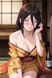 1girls ai_generated bare_shoulders boruto:_naruto_next_generations brown_hair female female_only hyuuga_hanabi jordan53 kimono looking_at_viewer nail_polish naruto naruto_(series) no_bra pinup solo solo_focus stable_diffusion standing voluptuous