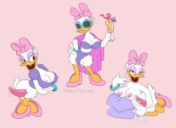 11:8 2023 anatid animal_genitalia animal_penis anseriform anthro areola avian balls bird bodily_fluids breasts chewycuticle clothed clothing cum daisy_duck disney dripping duck futanari genital_fluids genitals gynomorph hi_res intersex nipples penis pink_background precum precum_drip simple_background solo