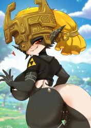1girls alternate_breast_size anus ashraely ass backboob big_breasts blonde_hair blush bottomless breasts female female_only heart helmet imp imp_midna ineffective_clothing midna mostly_nude nintendo pointy_ears pussy pussy_juice red_eyes seductive_smile shirt shortstack solo the_legend_of_zelda twilight_princess yellow_sclera