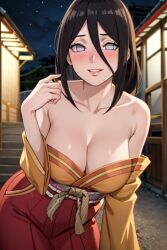 1girls ai_generated bare_shoulders boruto:_naruto_next_generations brown_hair female female_only hyuuga_hanabi jordan53 kimono looking_at_viewer nail_polish naruto naruto_(series) no_bra pinup solo solo_focus stable_diffusion standing voluptuous